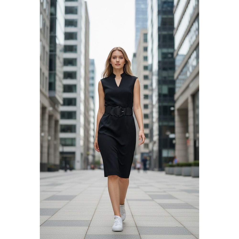Antonio Melani Nasira Black Sheath Dress Belted Quiet Luxury Classic Size 2 NWT